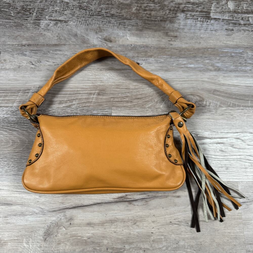 Vintage Leather Made Italy Tan Studded Tassel Shoulder Bag Boho Y2K 90s
